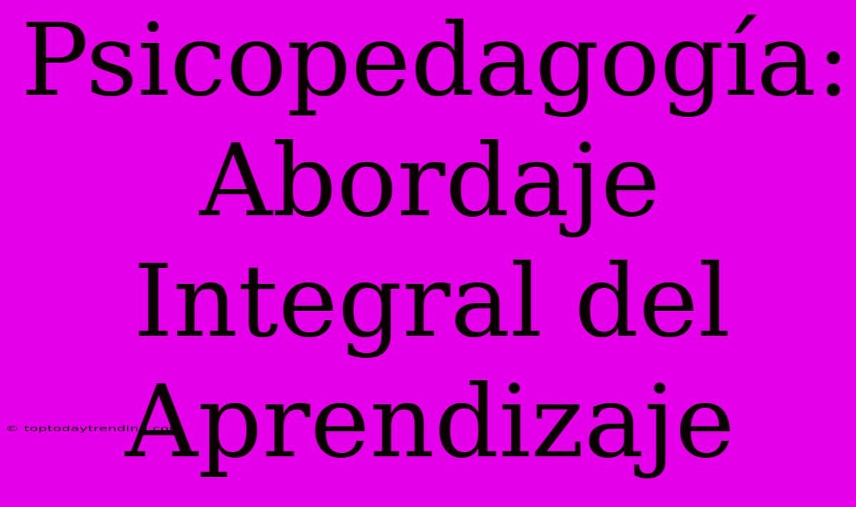 Psicopedagogía: Abordaje Integral Del Aprendizaje