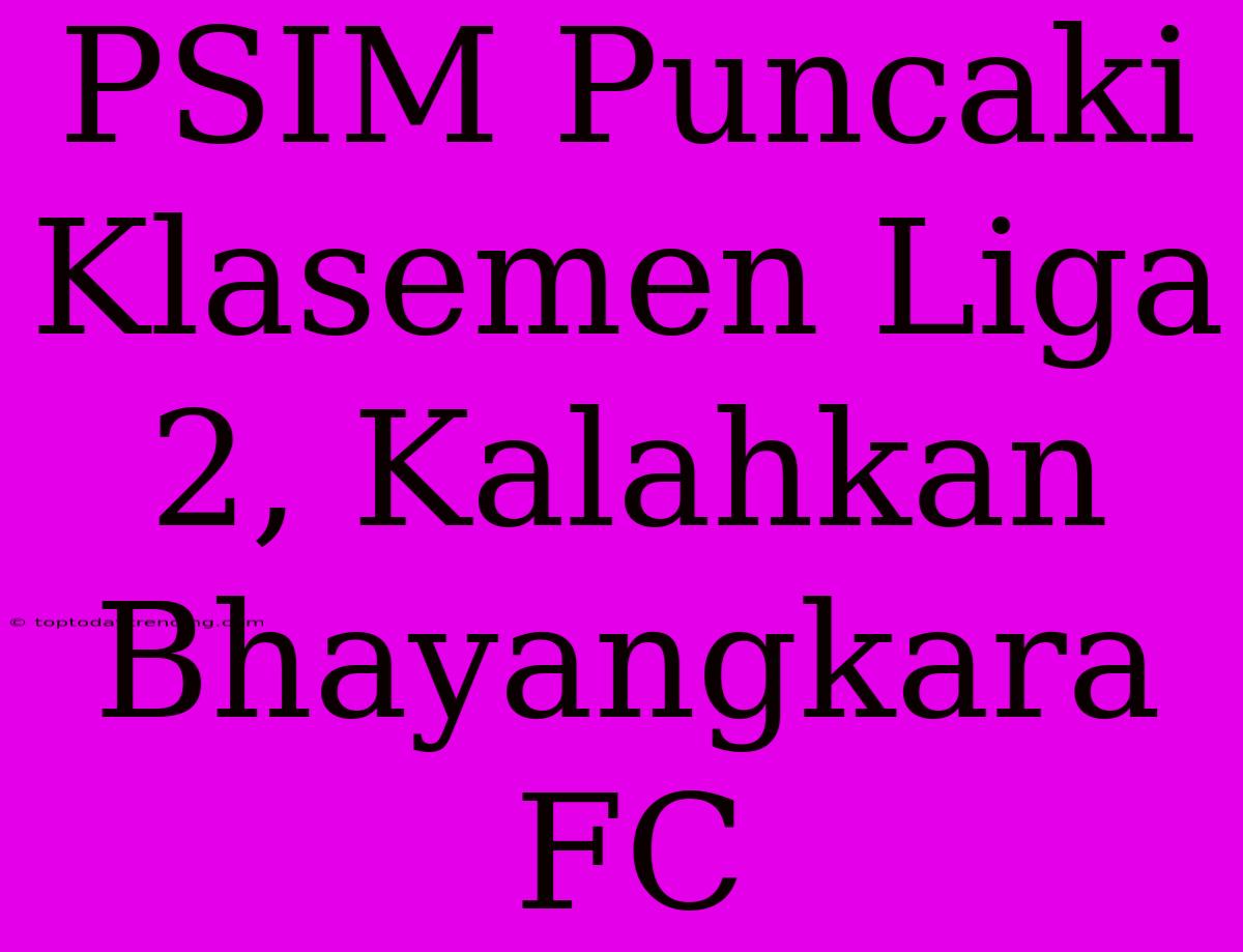 PSIM Puncaki Klasemen Liga 2, Kalahkan Bhayangkara FC