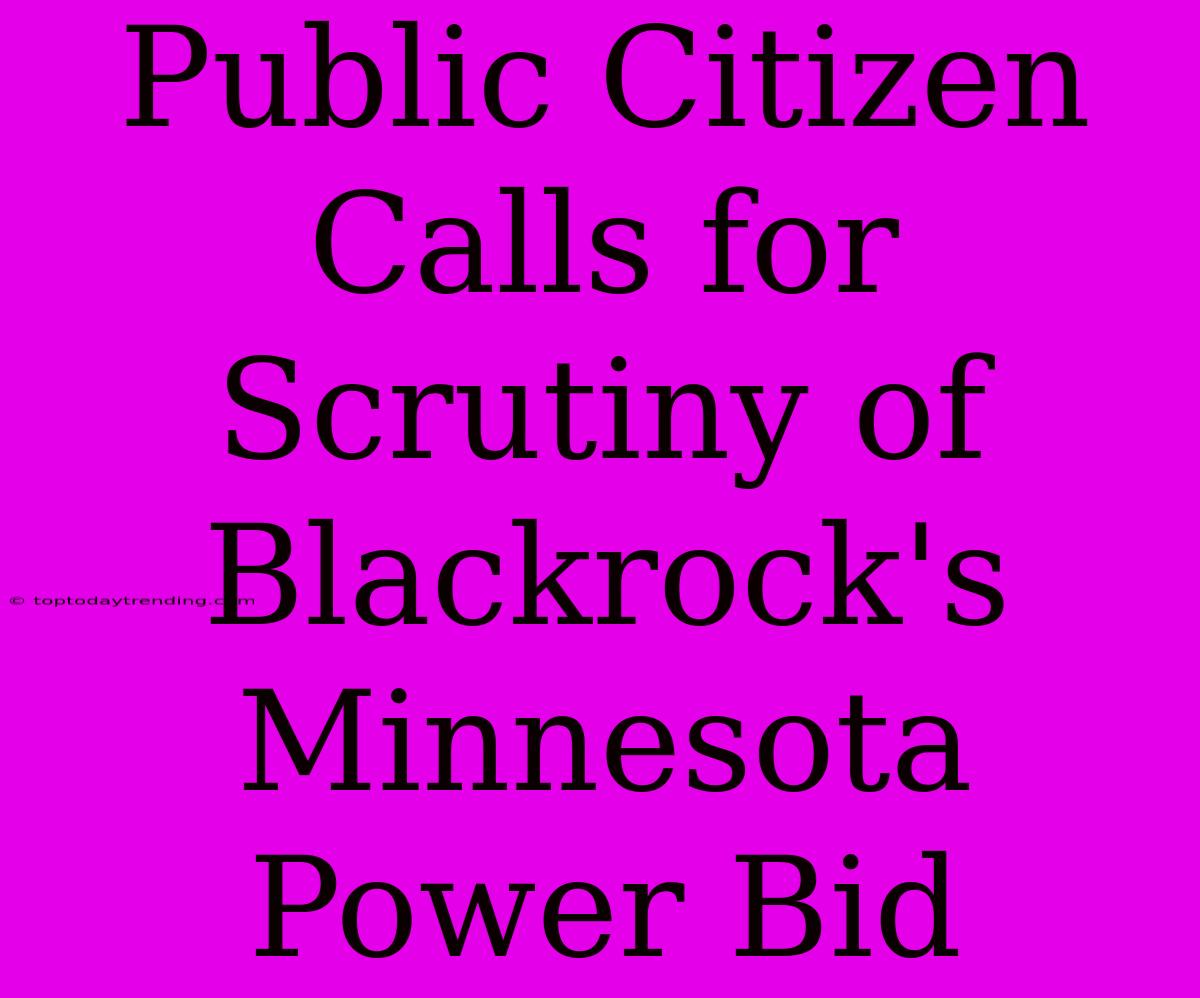 Public Citizen Calls For Scrutiny Of Blackrock's Minnesota Power Bid