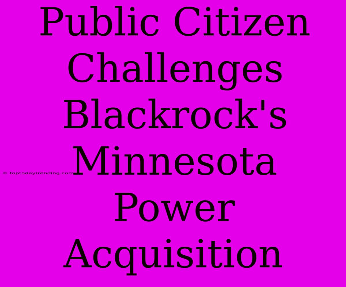 Public Citizen Challenges Blackrock's Minnesota Power Acquisition