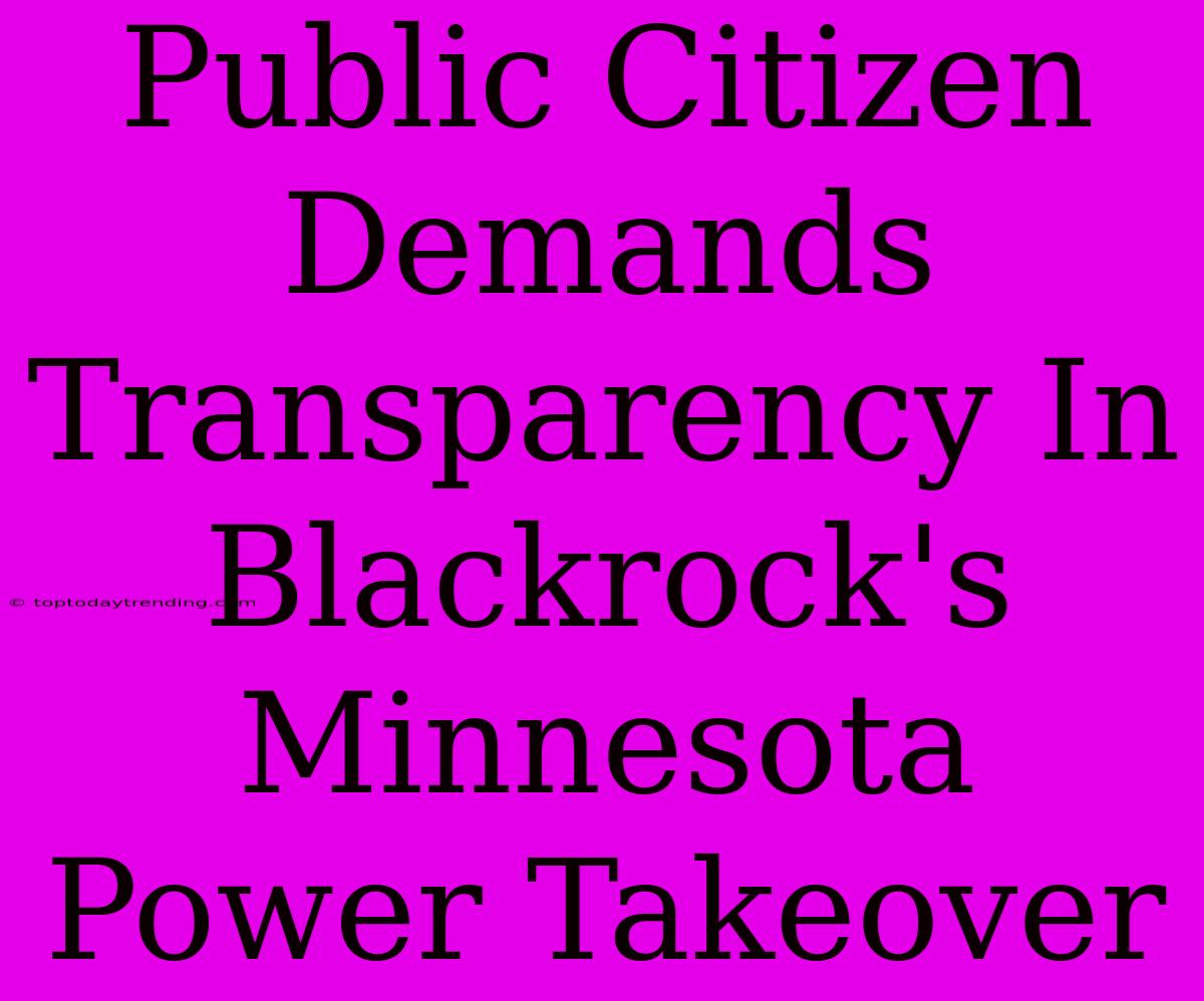 Public Citizen Demands Transparency In Blackrock's Minnesota Power Takeover