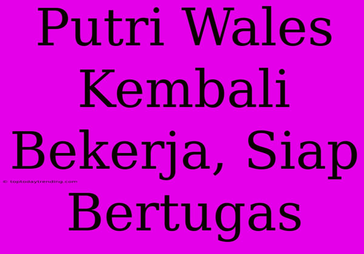 Putri Wales Kembali Bekerja, Siap Bertugas