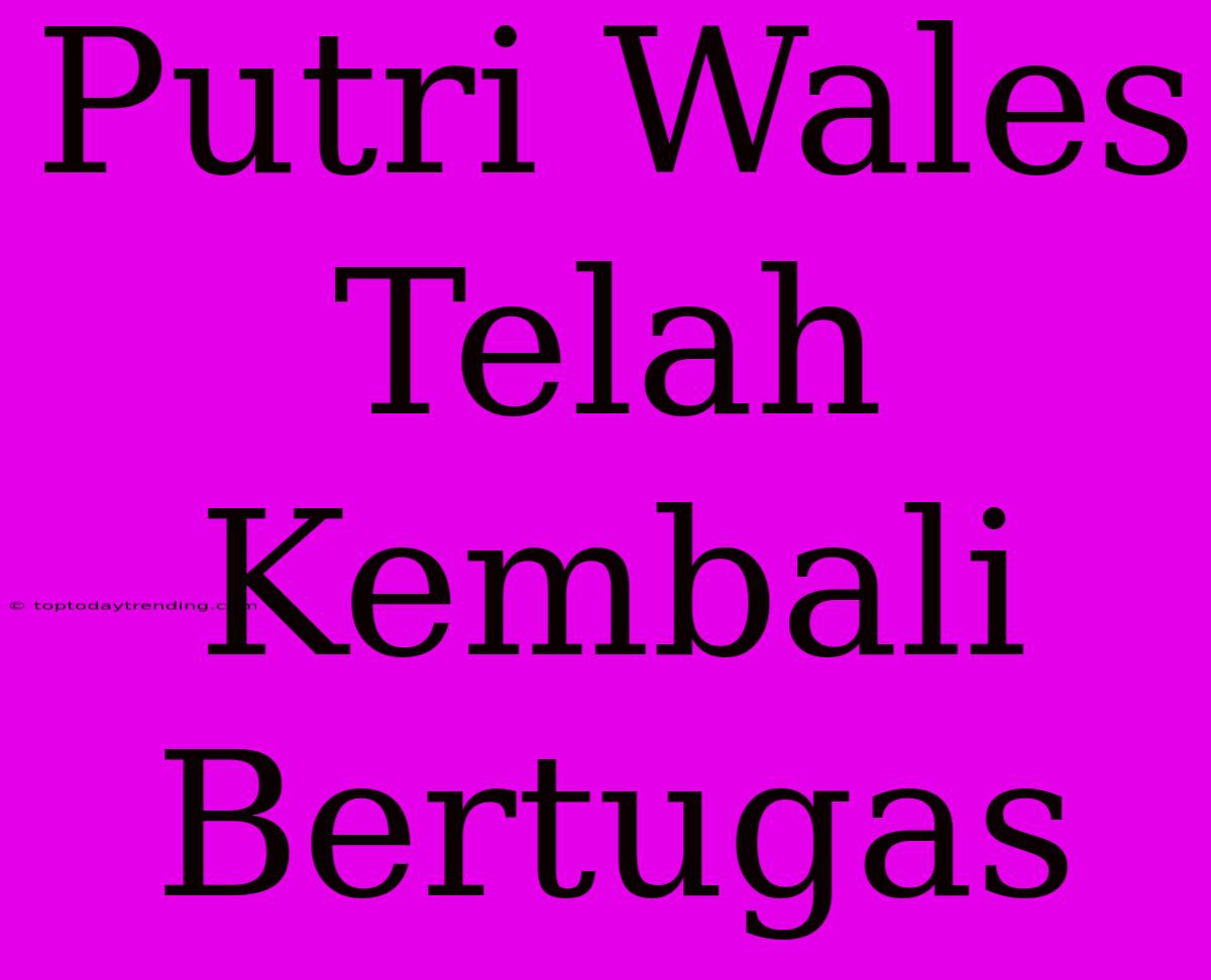 Putri Wales Telah Kembali Bertugas