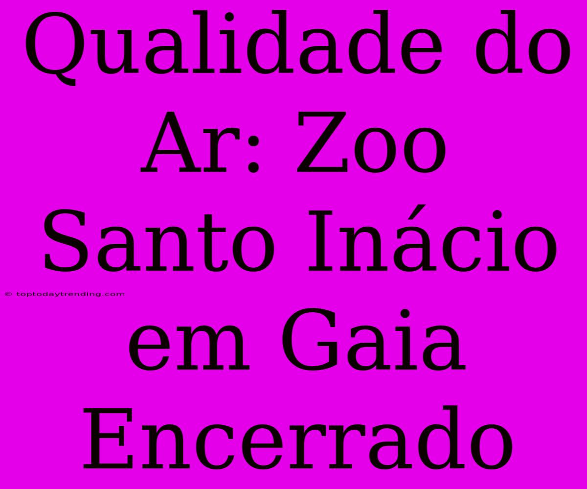 Qualidade Do Ar: Zoo Santo Inácio Em Gaia Encerrado