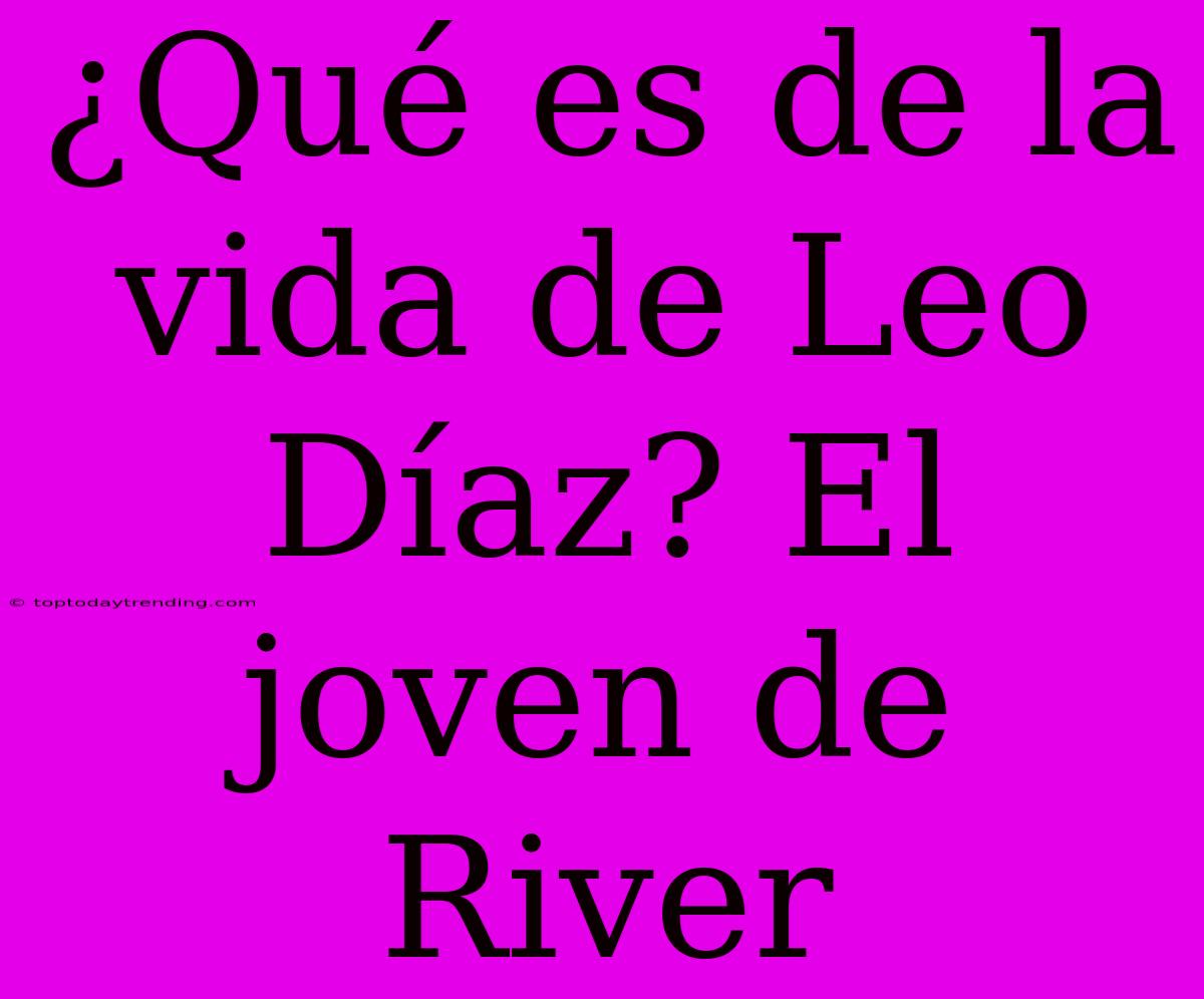 ¿Qué Es De La Vida De Leo Díaz? El Joven De River