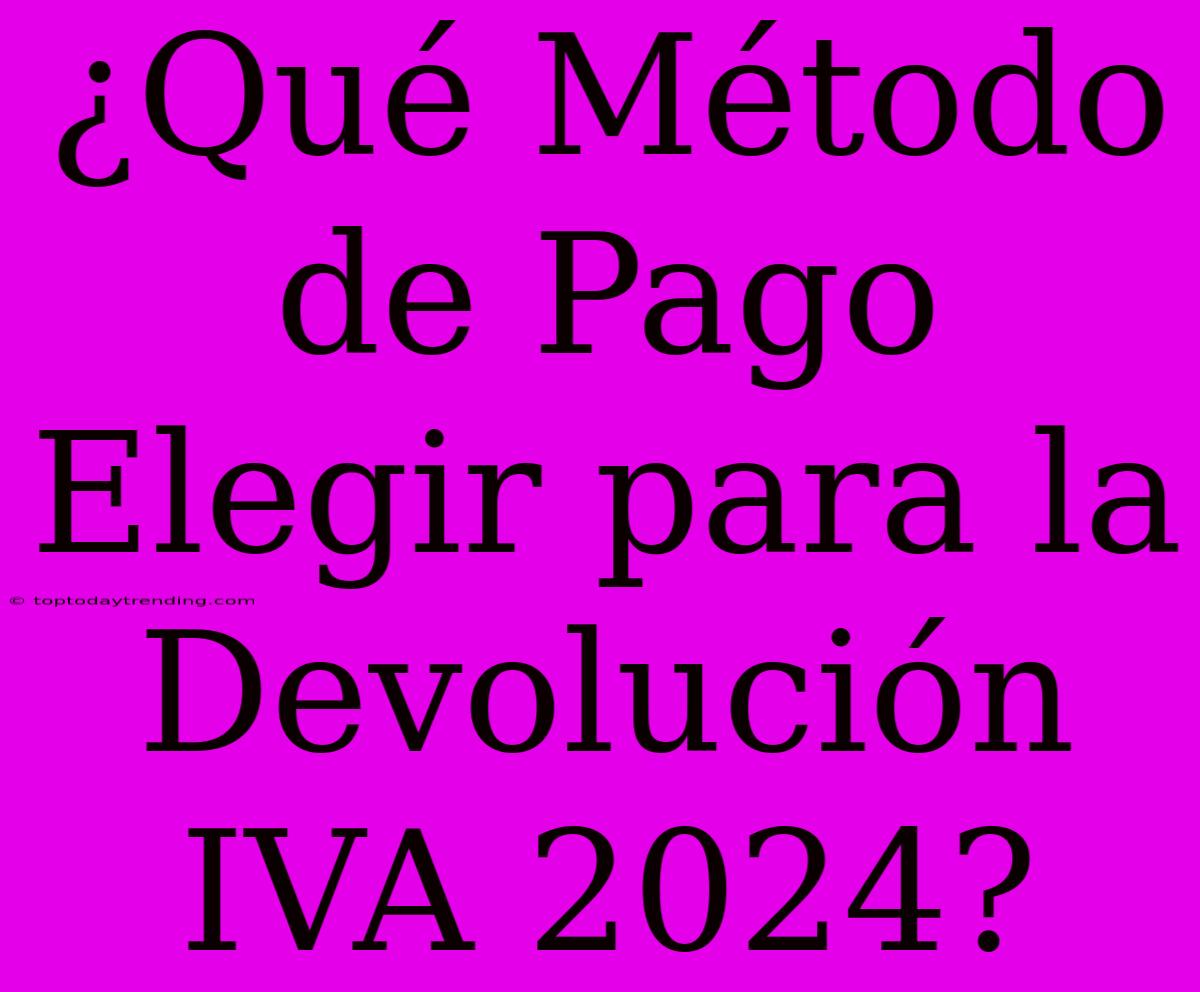 ¿Qué Método De Pago Elegir Para La Devolución IVA 2024?