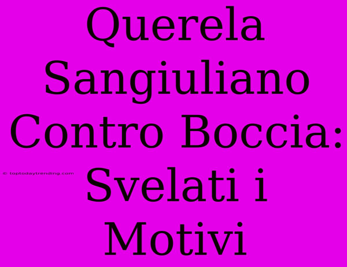 Querela Sangiuliano Contro Boccia: Svelati I Motivi