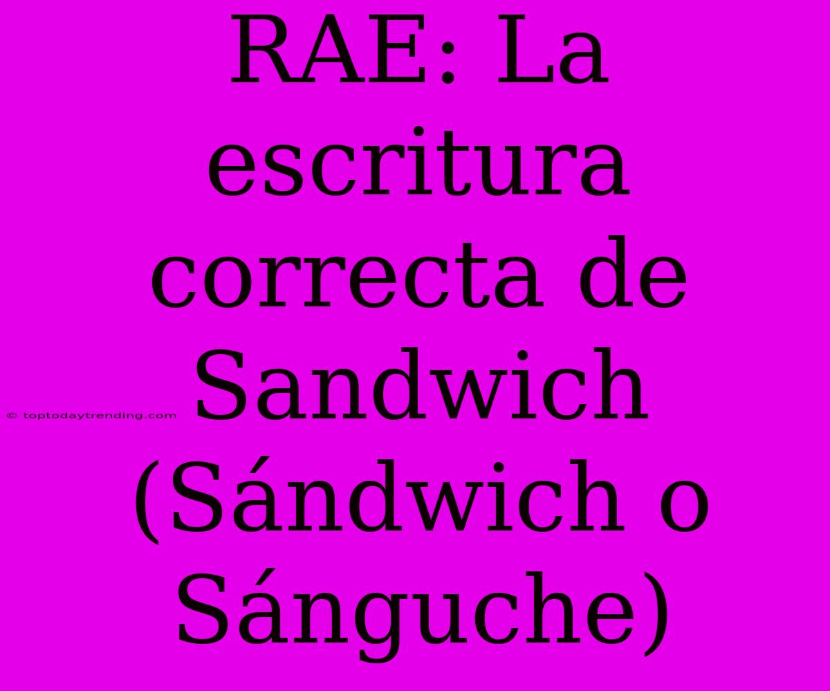 RAE: La Escritura Correcta De Sandwich (Sándwich O Sánguche)