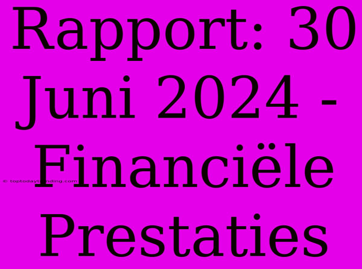 Rapport: 30 Juni 2024 - Financiële Prestaties