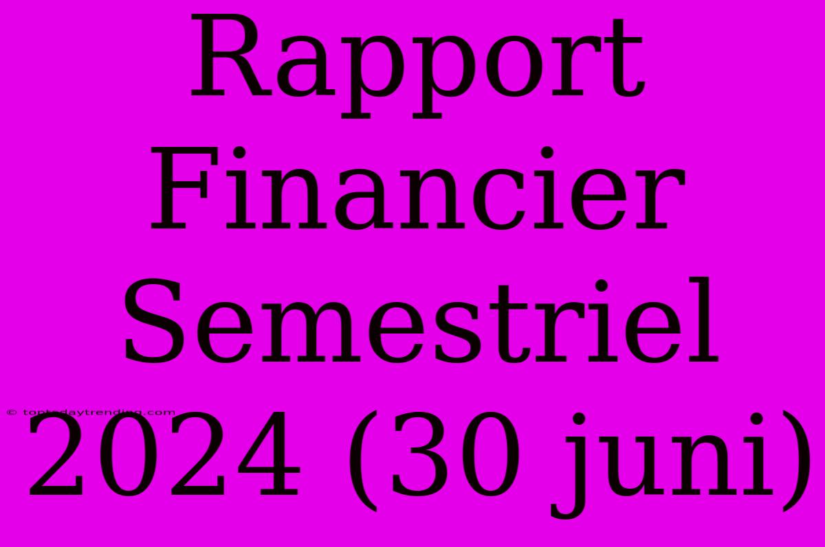 Rapport Financier Semestriel 2024 (30 Juni)