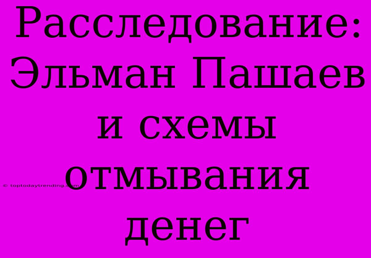 Расследование: Эльман Пашаев И Схемы Отмывания Денег