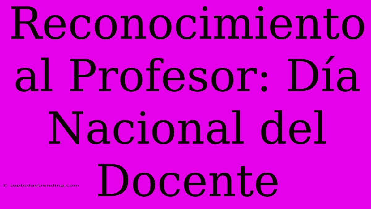 Reconocimiento Al Profesor: Día Nacional Del Docente