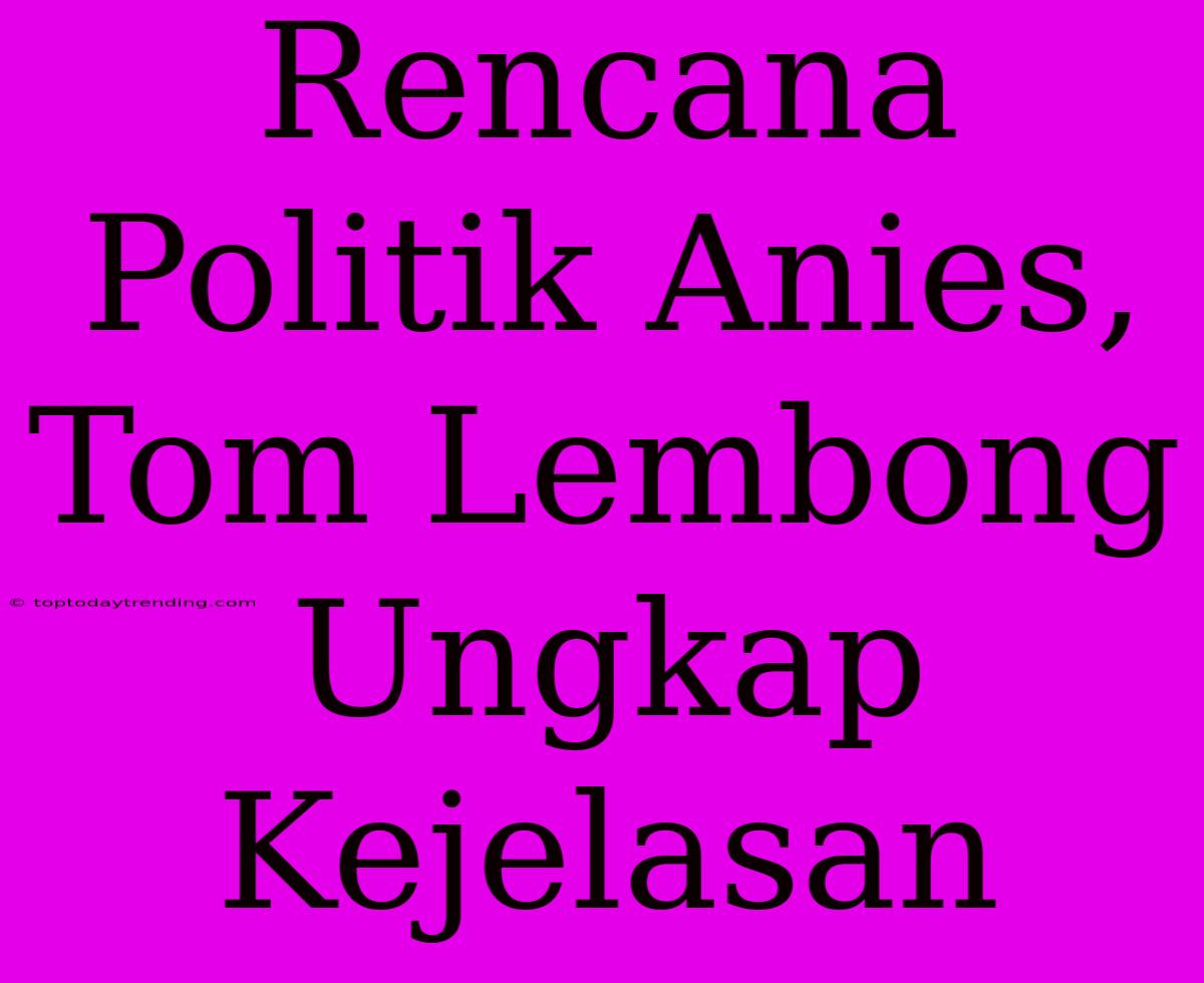 Rencana Politik Anies, Tom Lembong Ungkap Kejelasan