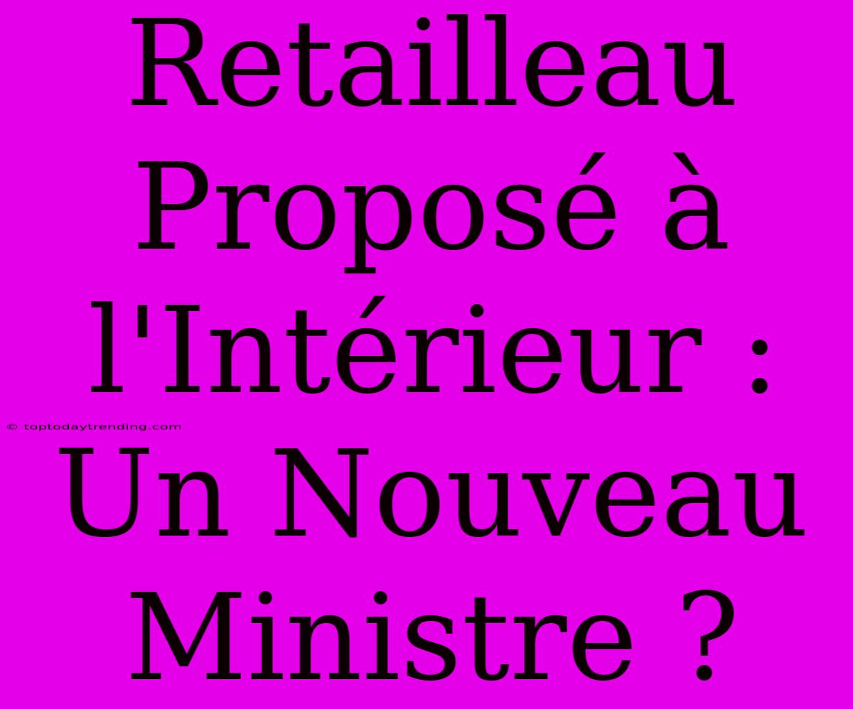 Retailleau Proposé À L'Intérieur : Un Nouveau Ministre ?