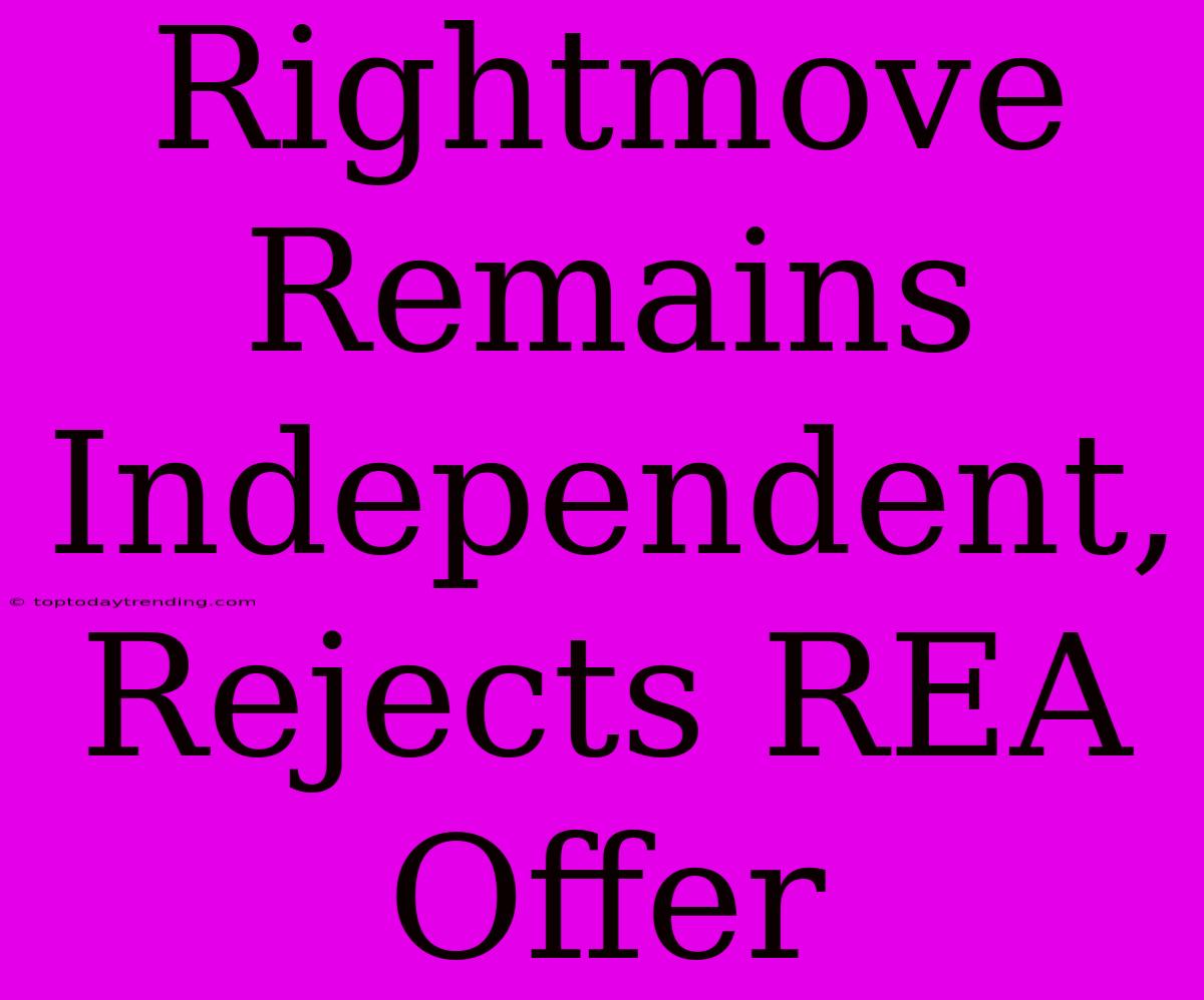 Rightmove Remains Independent, Rejects REA Offer