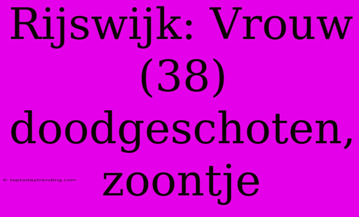 Rijswijk: Vrouw (38) Doodgeschoten, Zoontje