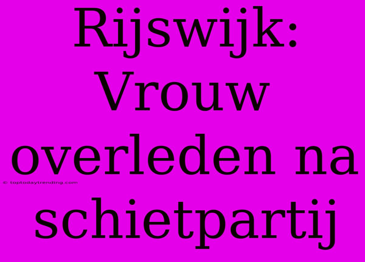 Rijswijk: Vrouw Overleden Na Schietpartij