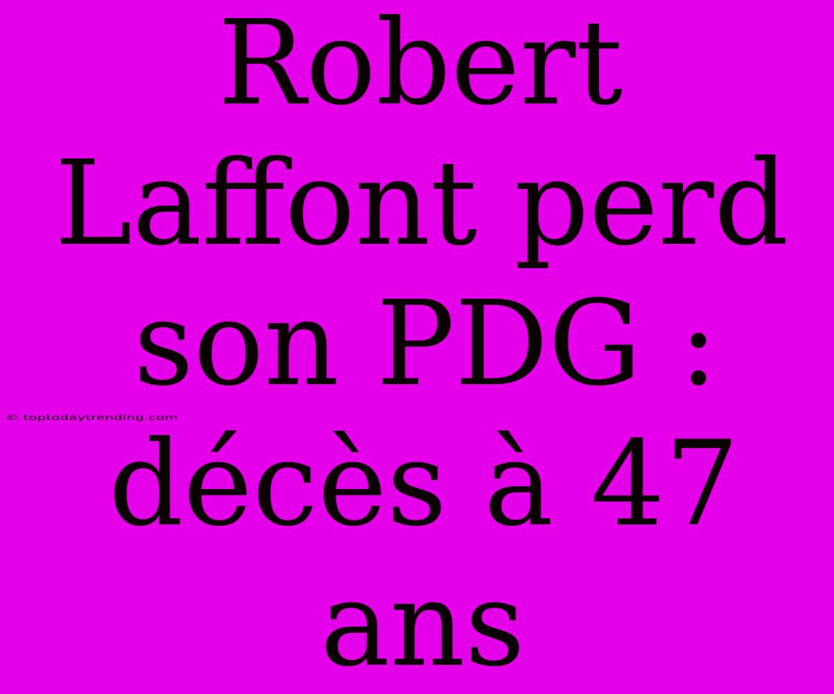 Robert Laffont Perd Son PDG : Décès À 47 Ans