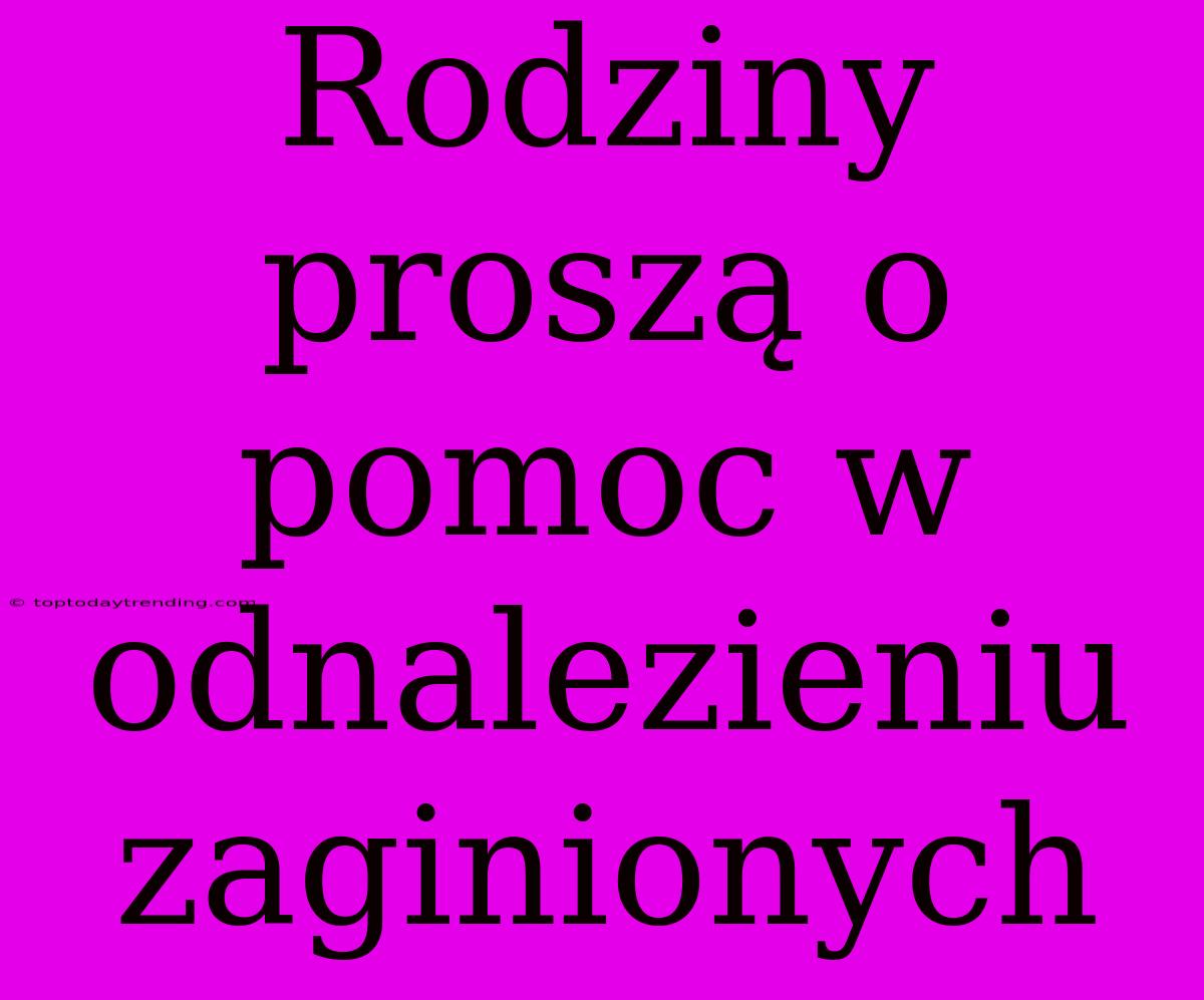 Rodziny Proszą O Pomoc W Odnalezieniu Zaginionych