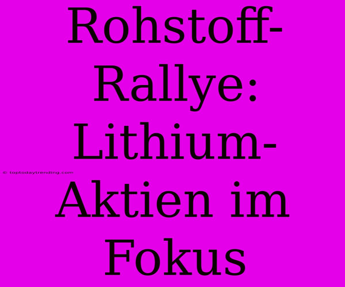 Rohstoff-Rallye: Lithium-Aktien Im Fokus