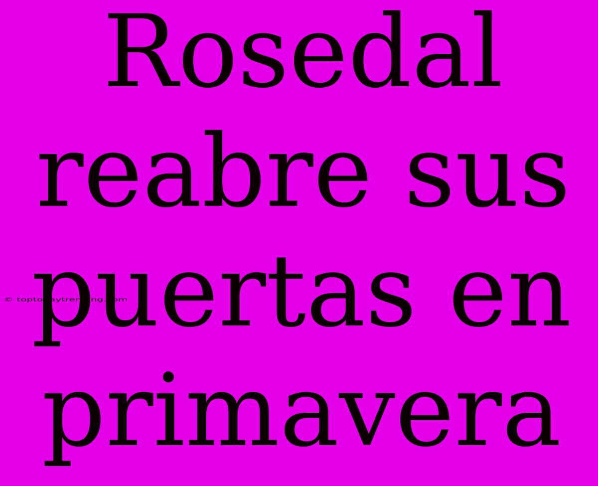 Rosedal Reabre Sus Puertas En Primavera