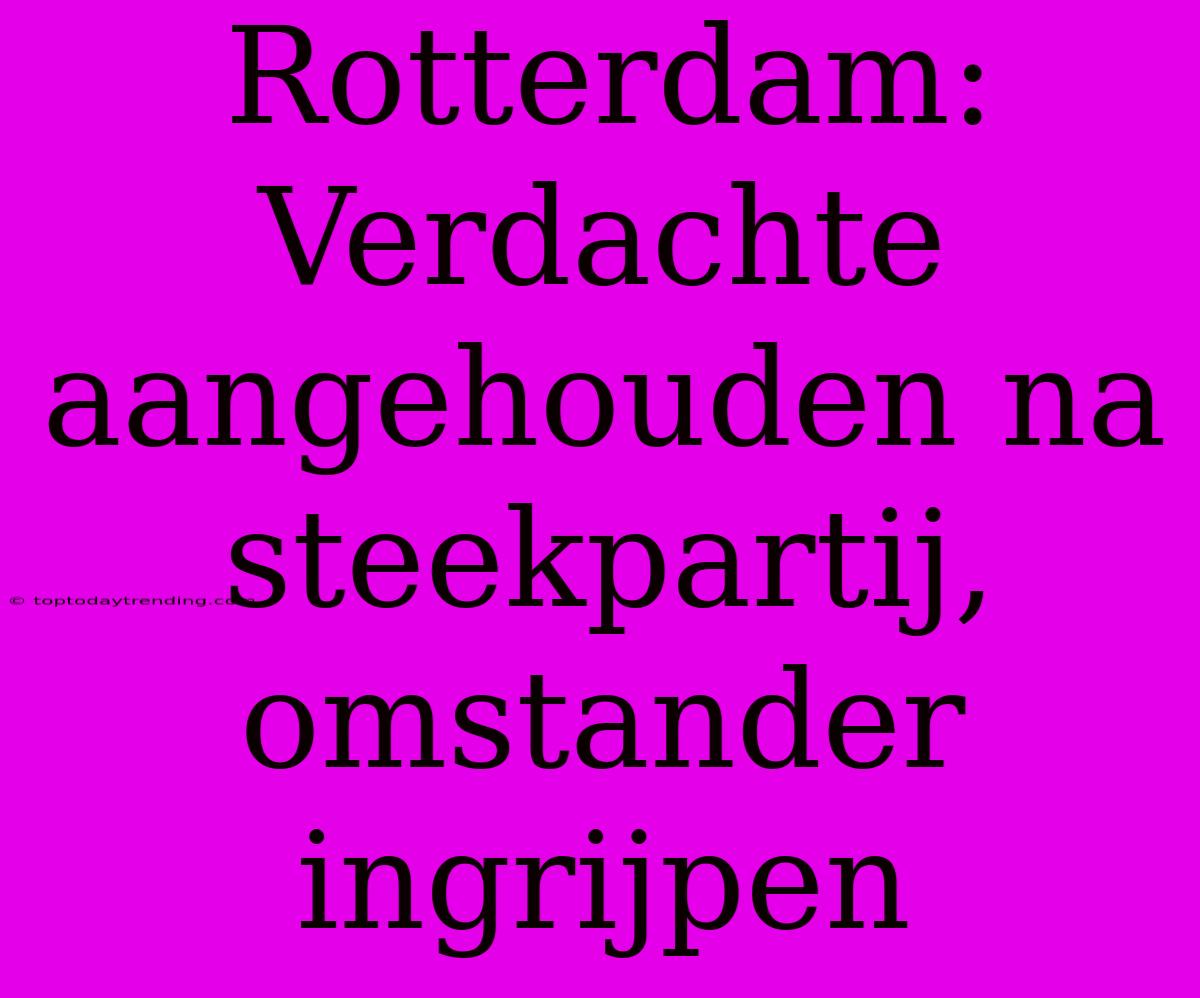 Rotterdam: Verdachte Aangehouden Na Steekpartij, Omstander Ingrijpen