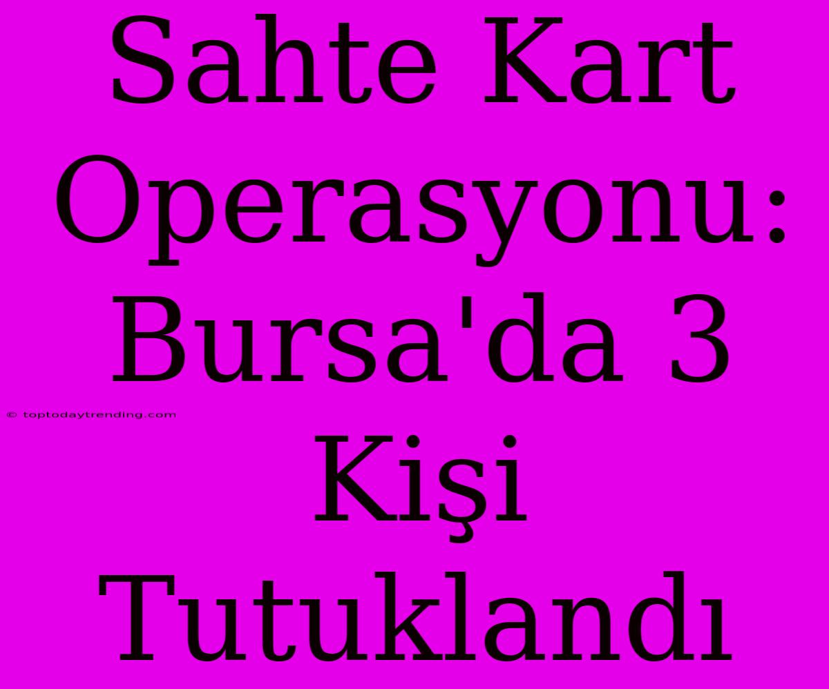 Sahte Kart Operasyonu: Bursa'da 3 Kişi Tutuklandı