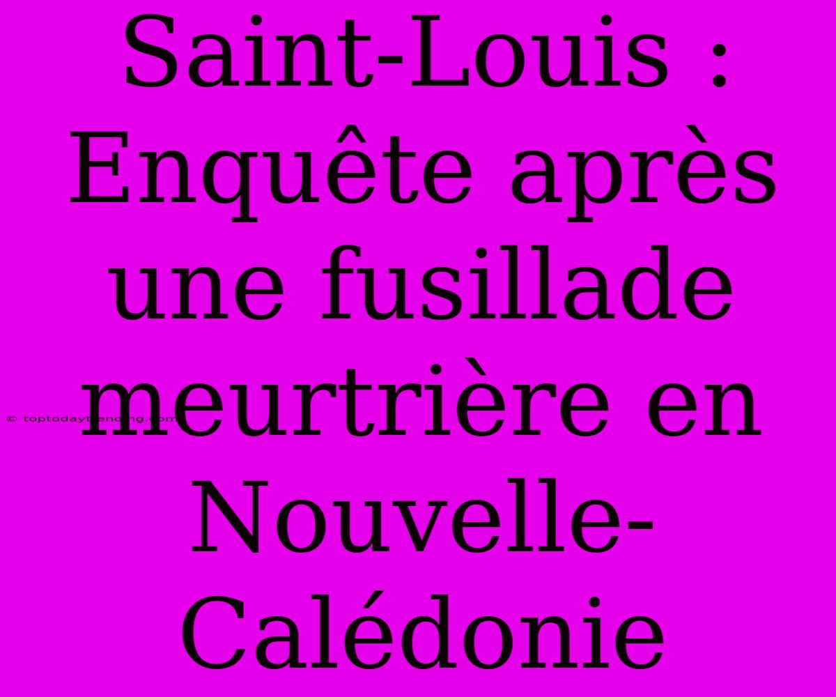 Saint-Louis : Enquête Après Une Fusillade Meurtrière En Nouvelle-Calédonie