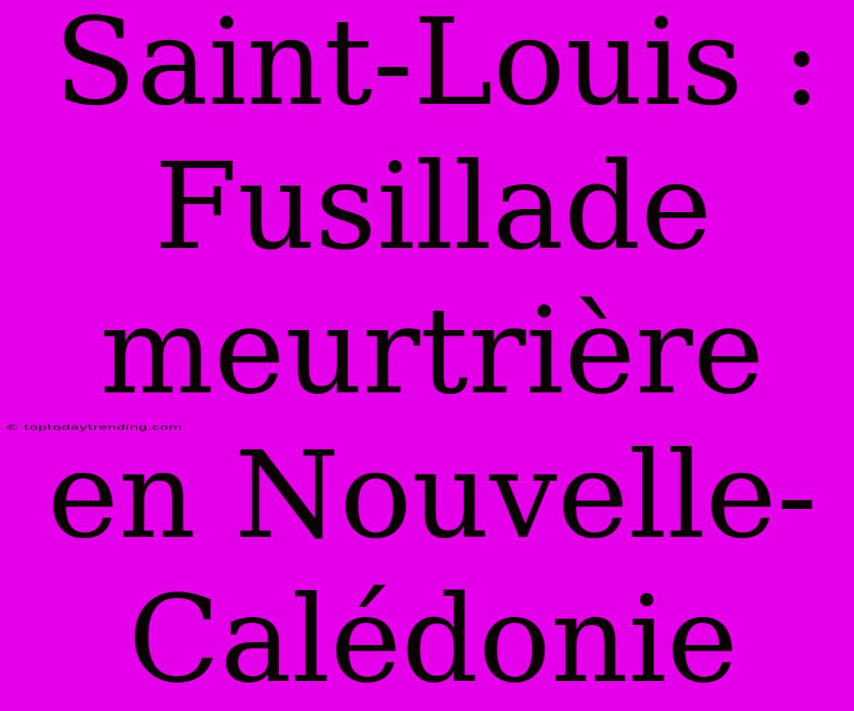 Saint-Louis : Fusillade Meurtrière En Nouvelle-Calédonie