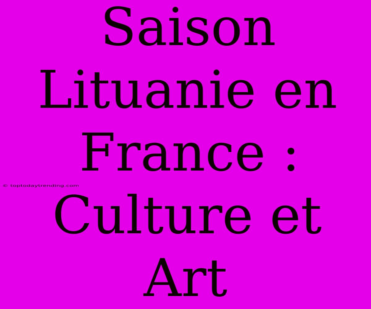 Saison Lituanie En France : Culture Et Art