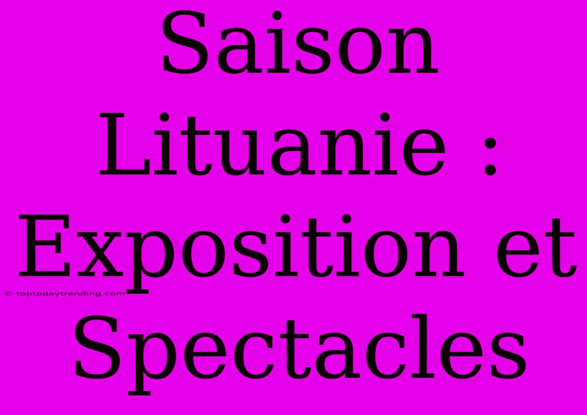 Saison Lituanie : Exposition Et Spectacles