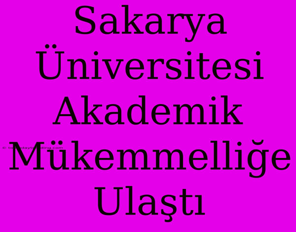 Sakarya Üniversitesi Akademik Mükemmelliğe Ulaştı