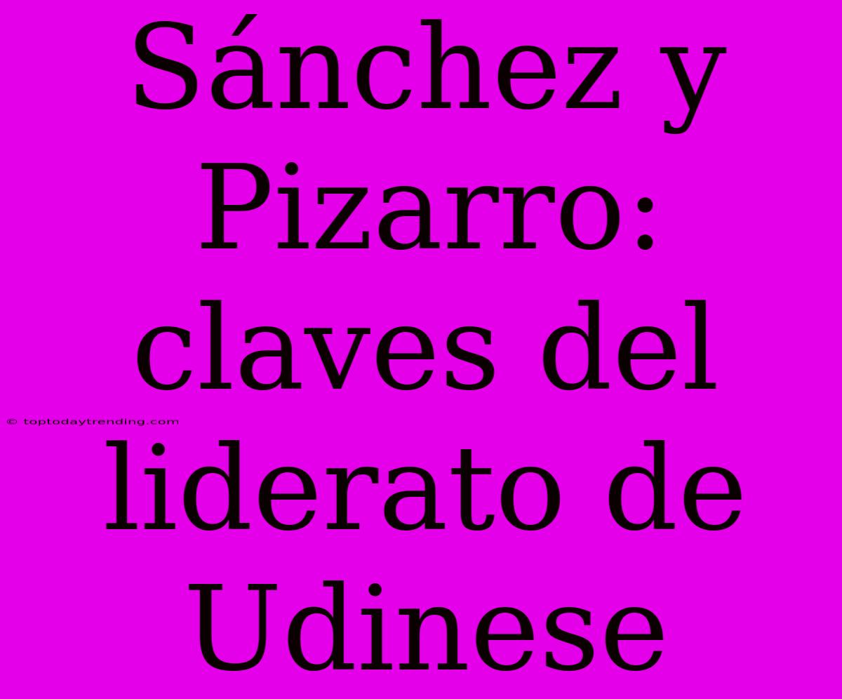 Sánchez Y Pizarro: Claves Del Liderato De Udinese