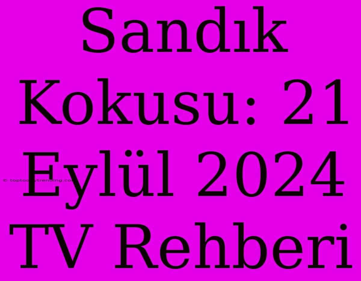 Sandık Kokusu: 21 Eylül 2024 TV Rehberi