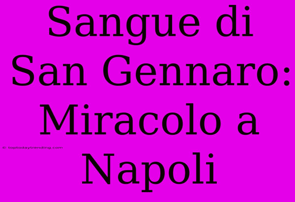 Sangue Di San Gennaro: Miracolo A Napoli