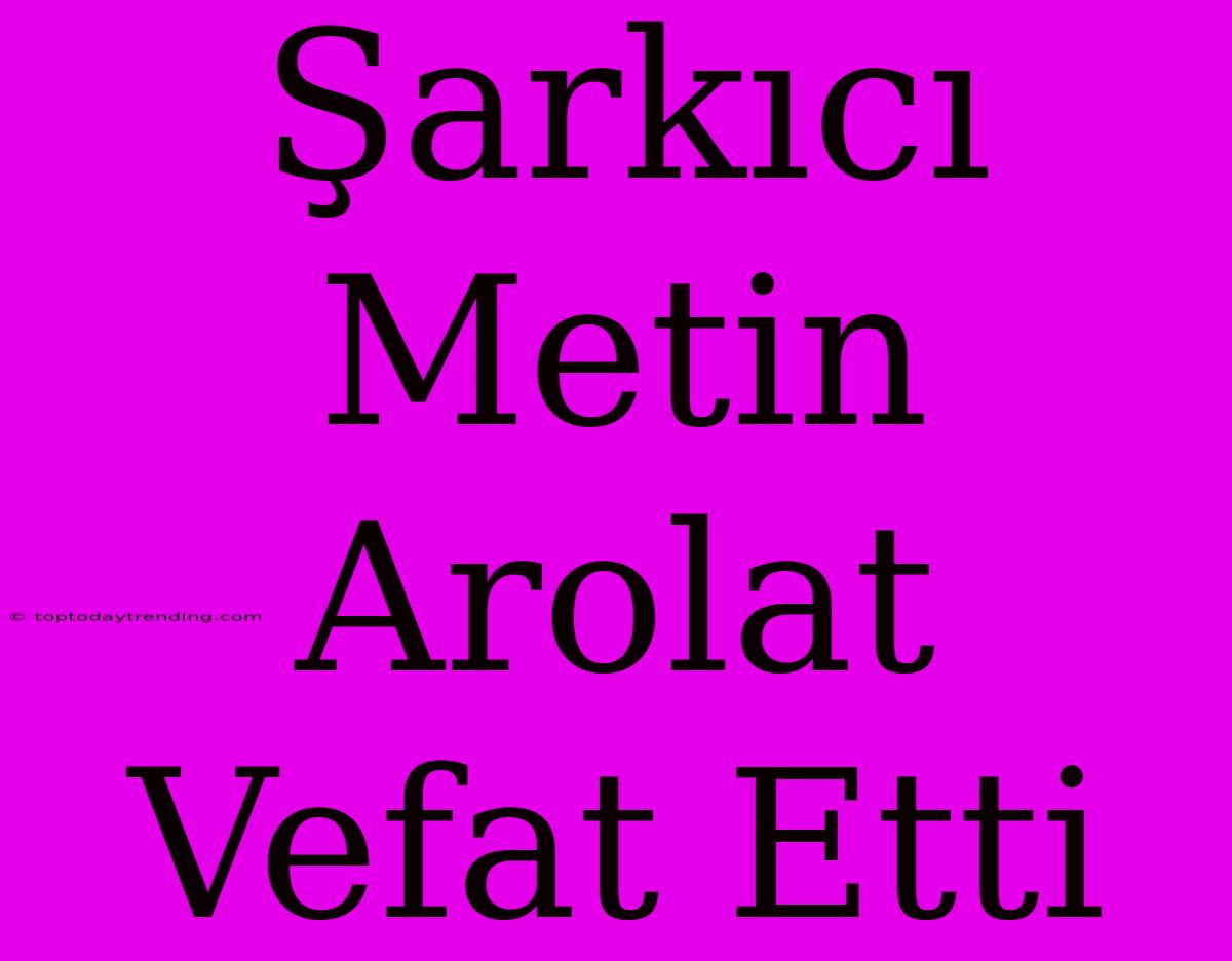 Şarkıcı Metin Arolat Vefat Etti