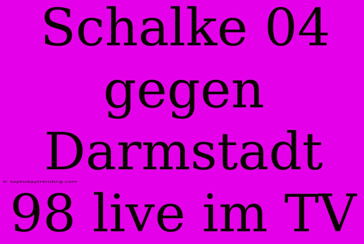 Schalke 04 Gegen Darmstadt 98 Live Im TV