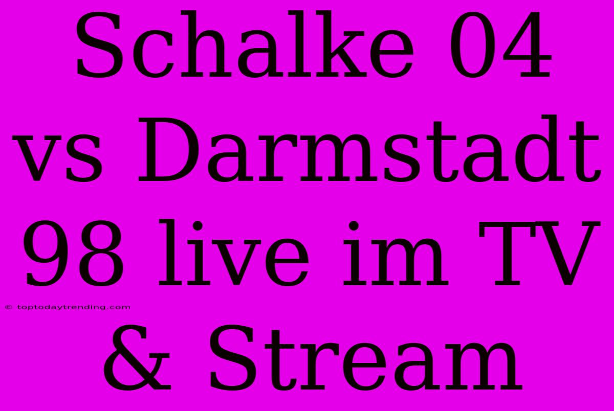 Schalke 04 Vs Darmstadt 98 Live Im TV & Stream