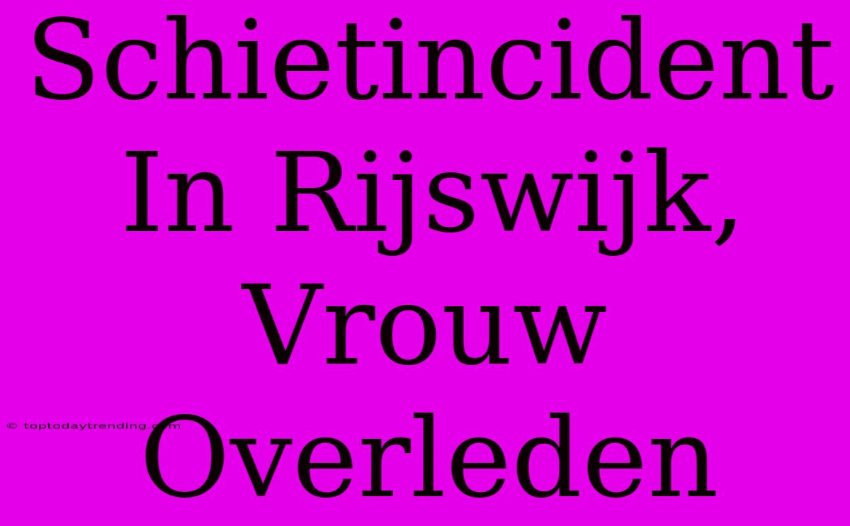 Schietincident In Rijswijk, Vrouw Overleden