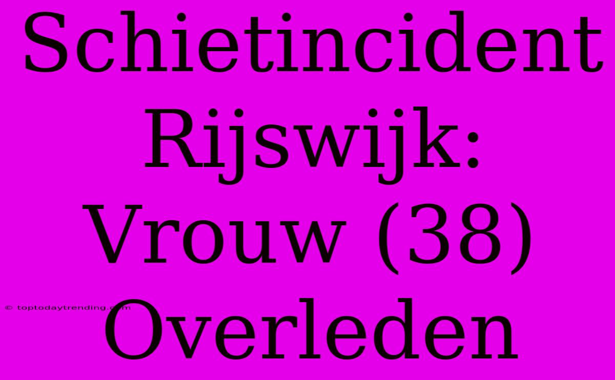 Schietincident Rijswijk: Vrouw (38) Overleden