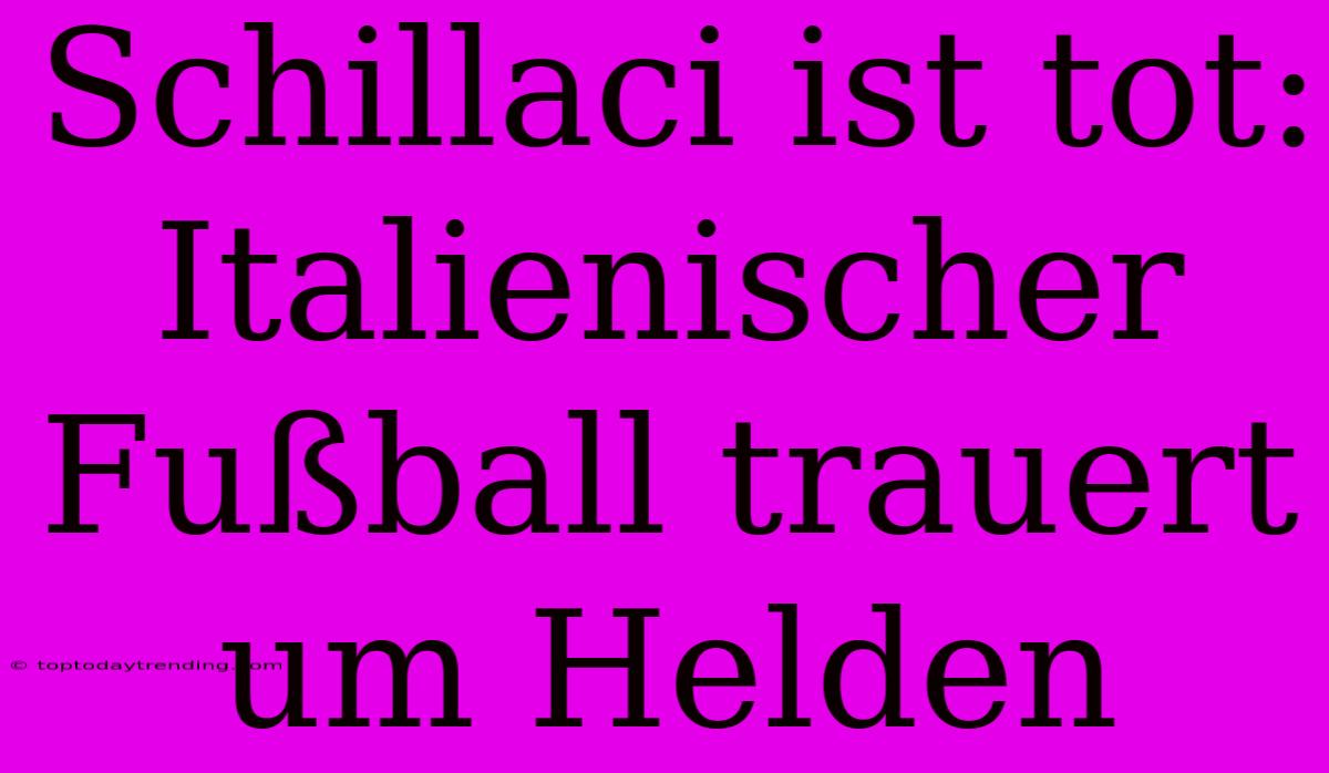 Schillaci Ist Tot: Italienischer Fußball Trauert Um Helden