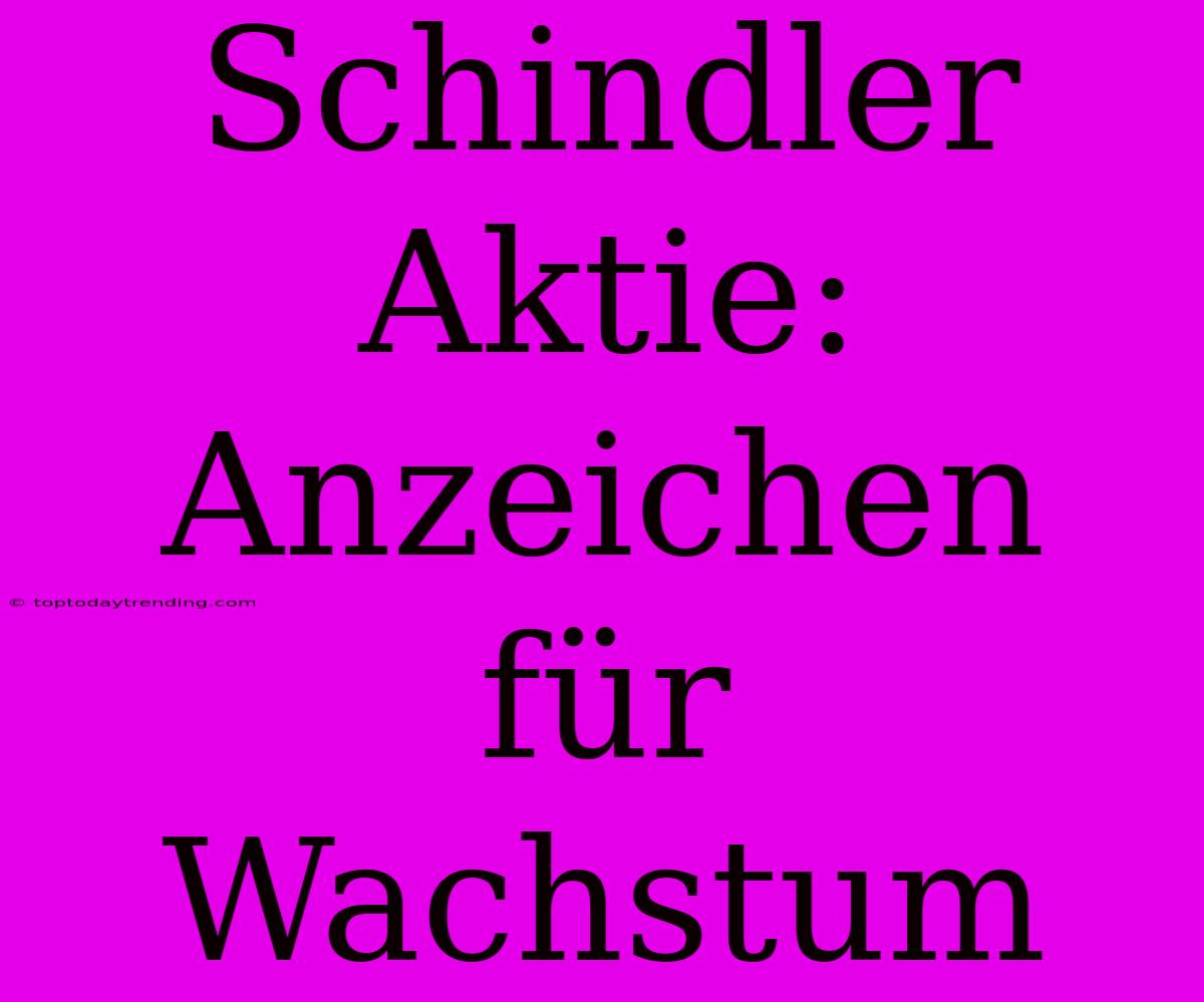 Schindler Aktie: Anzeichen Für Wachstum