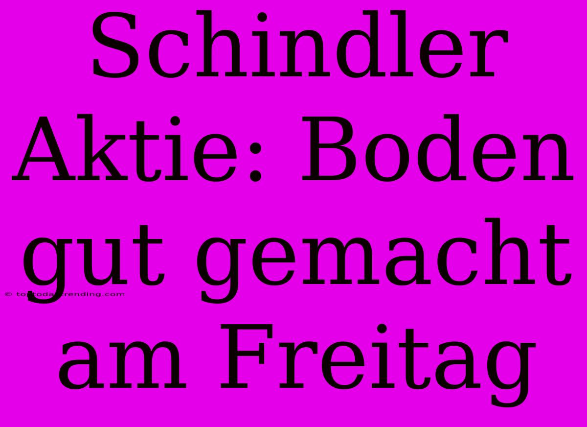 Schindler Aktie: Boden Gut Gemacht Am Freitag