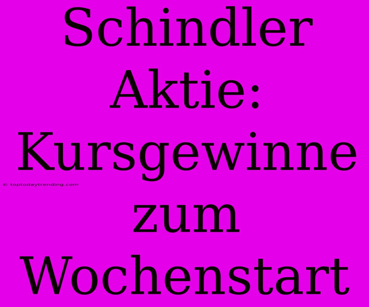 Schindler Aktie: Kursgewinne Zum Wochenstart