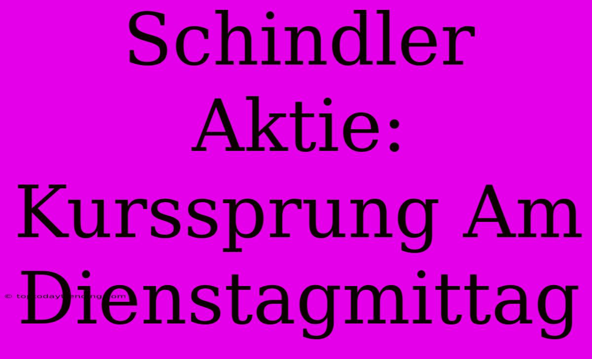 Schindler Aktie: Kurssprung Am Dienstagmittag