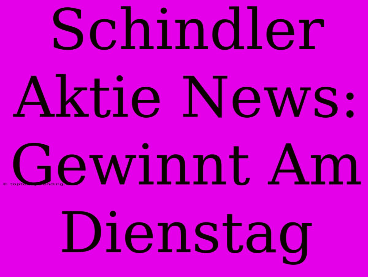 Schindler Aktie News: Gewinnt Am Dienstag