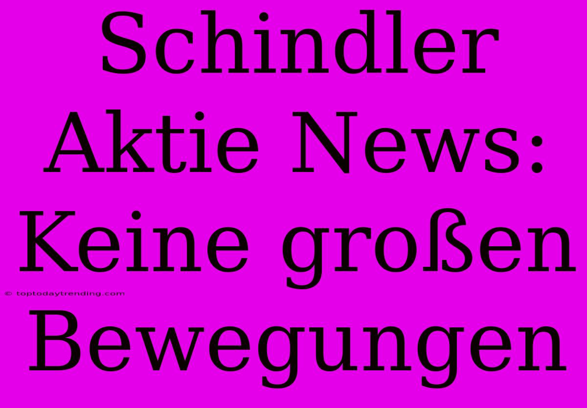 Schindler Aktie News: Keine Großen Bewegungen