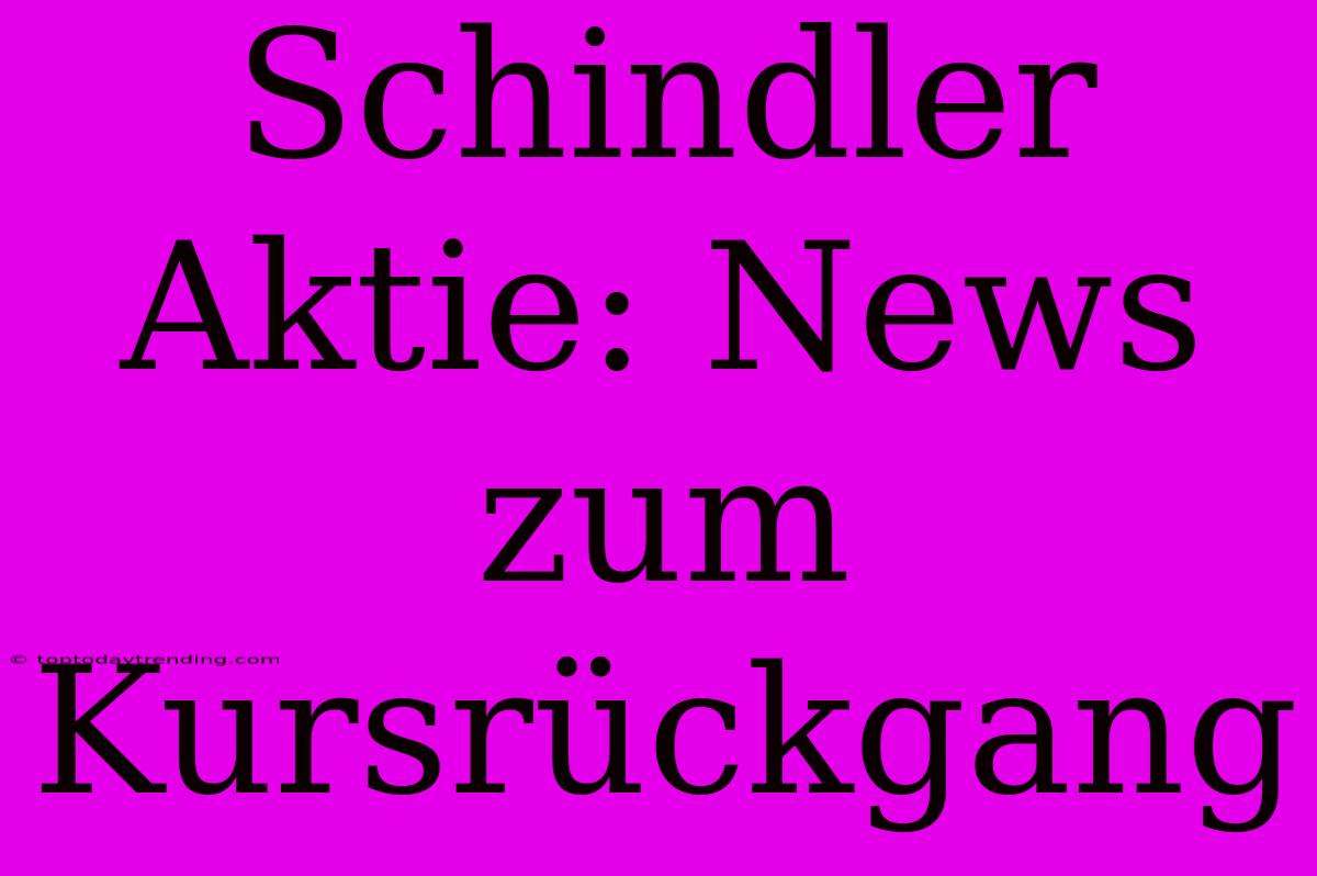 Schindler Aktie: News Zum Kursrückgang