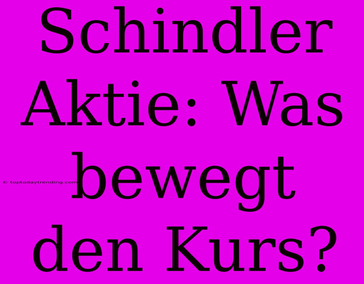 Schindler Aktie: Was Bewegt Den Kurs?