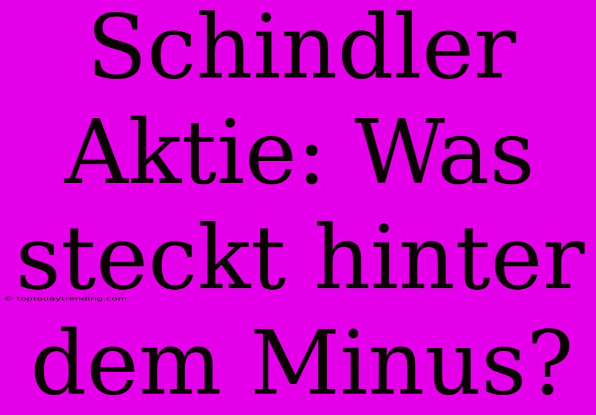 Schindler Aktie: Was Steckt Hinter Dem Minus?